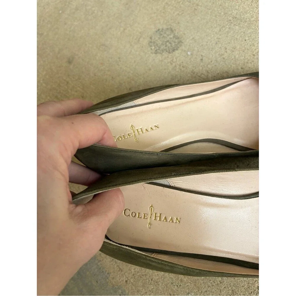 Cole Haan Jocelyn Olive Suede Peep-Toe Espadrille Wedge Heels size 8.5